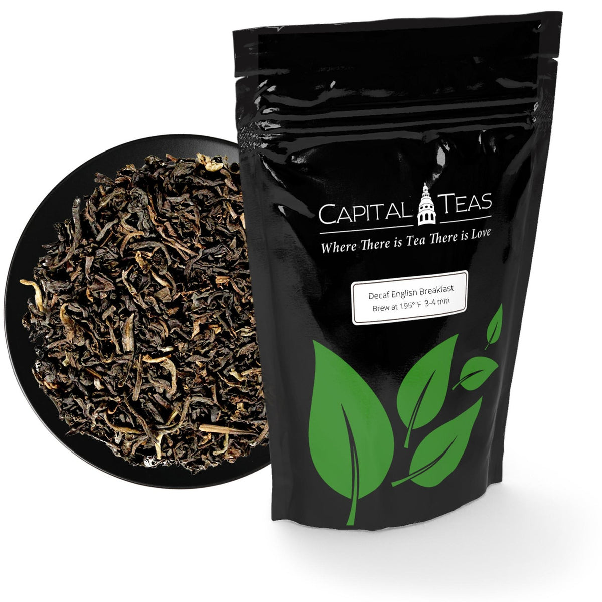 Decaf English Breakfast loose tea and the bag